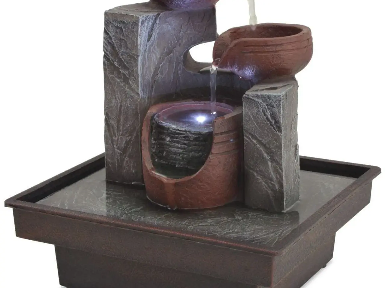Billede 1 - Indendørs fontæne med LED-lys i polyresin - grå/brun, 20 × 18 × 22 cm