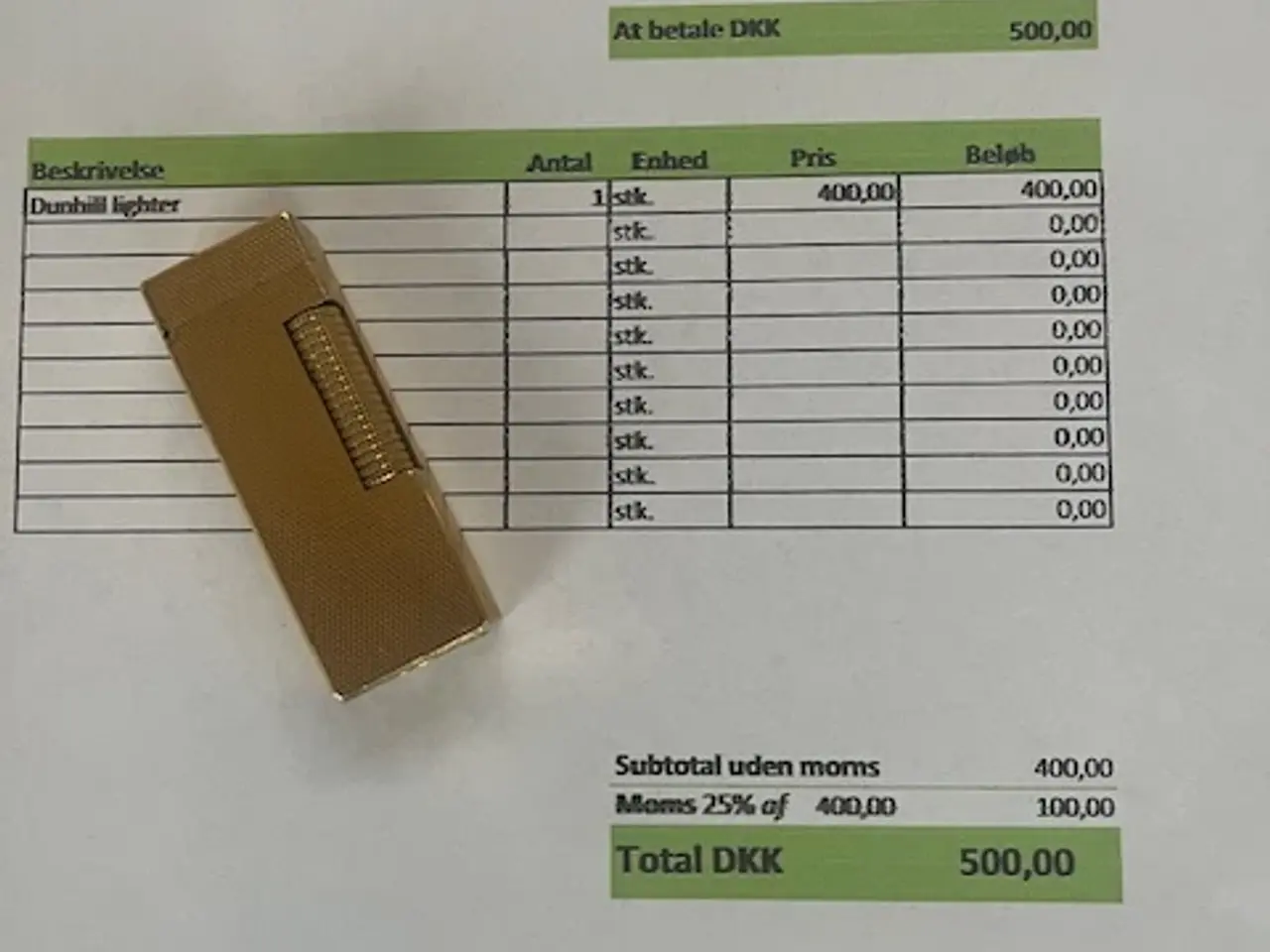 Billede 1 - Dunhill ligther se kvittering