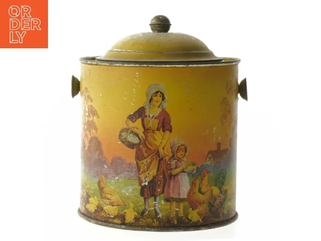 Billede 1 - Vintage metal opbevaringsdåse (str. Ø 13 cm længde 16 cm)