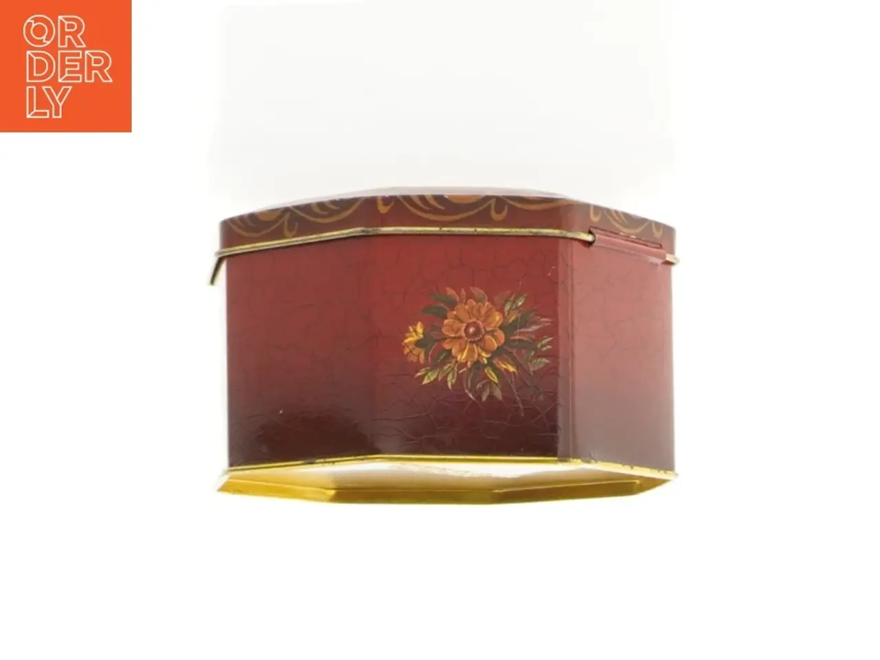 Billede 4 - Engelsk Vintage Ottekantet metal dåse med blomstermotiv (str. 12 x 7 cm)