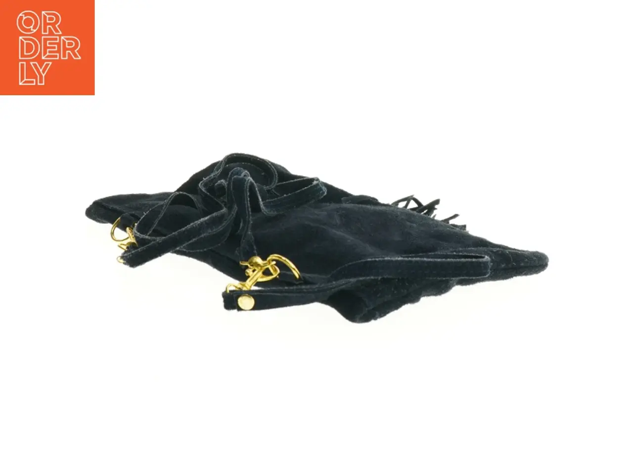 Billede 2 - Sort kvast dekoreret ruskind skuldertaske (str. 27 x 17 cm)