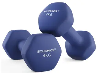 Sæt med 2 håndvægte 2 × 4 kg - neopren, sekskantede - blå