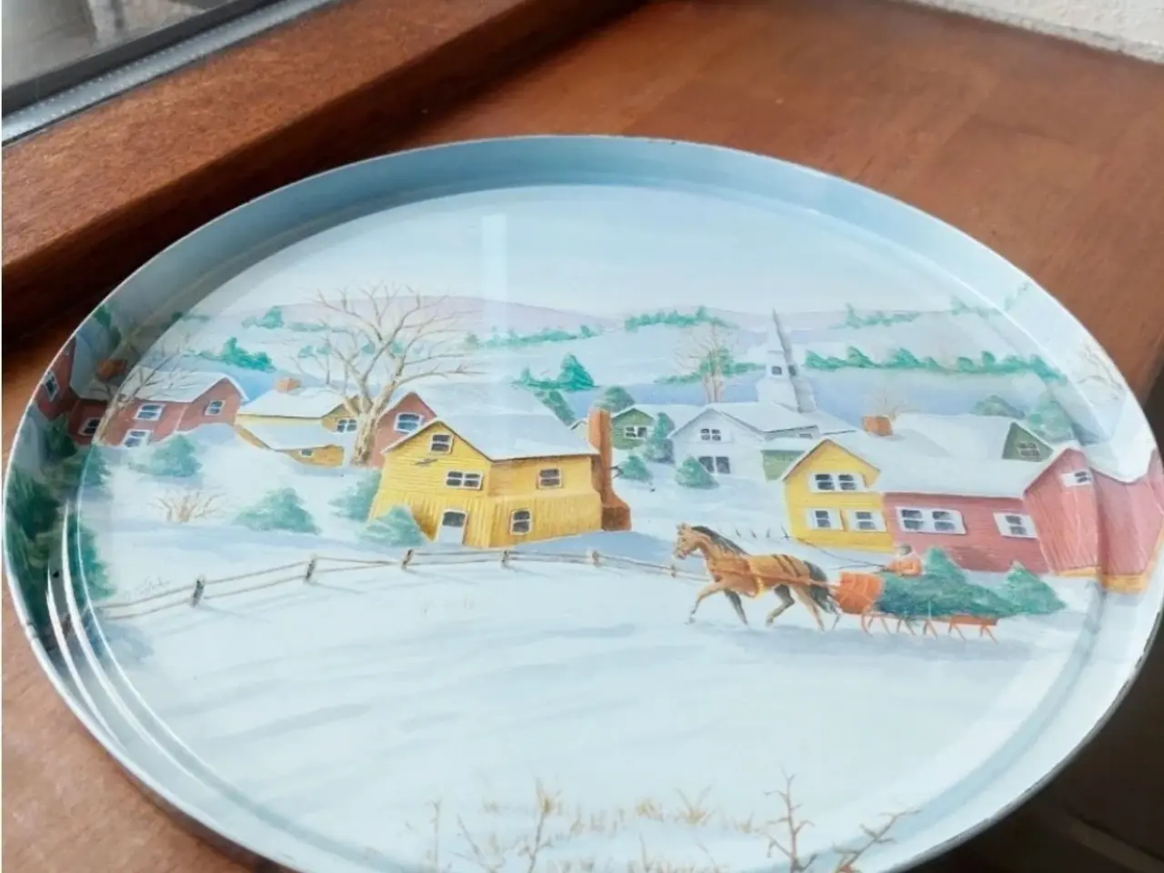 Billede 1 - Rund vintage julebakke i lyseblåt blik