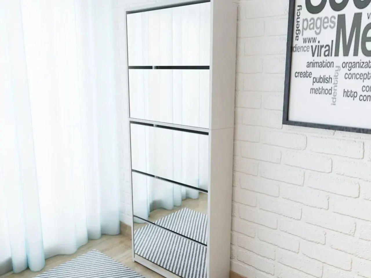 Billede 1 - Skoskab med spejl - 5 rum, 63×17×169,5 cm, hvid