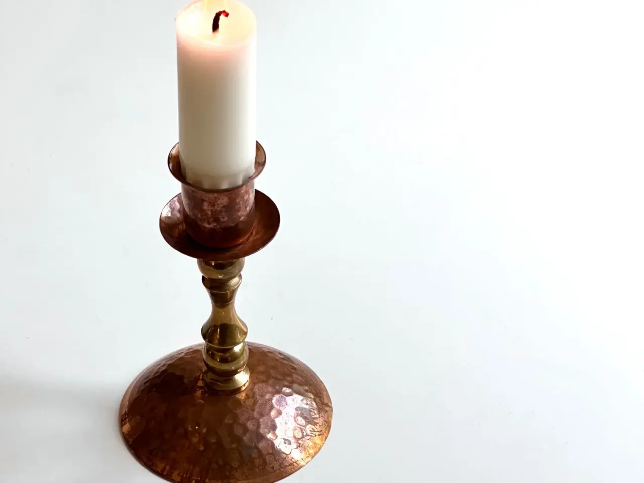 Billede 1 - Lysestage, kobber og messing