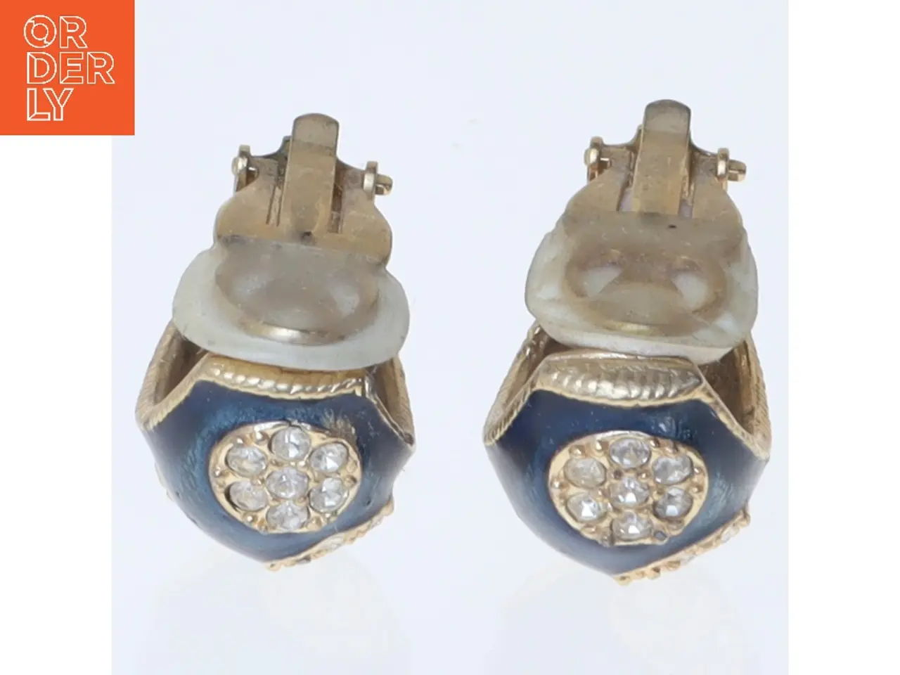 Billede 3 - Blå clip-on øreringe med rhinsten (str. 3x1,5 cm)