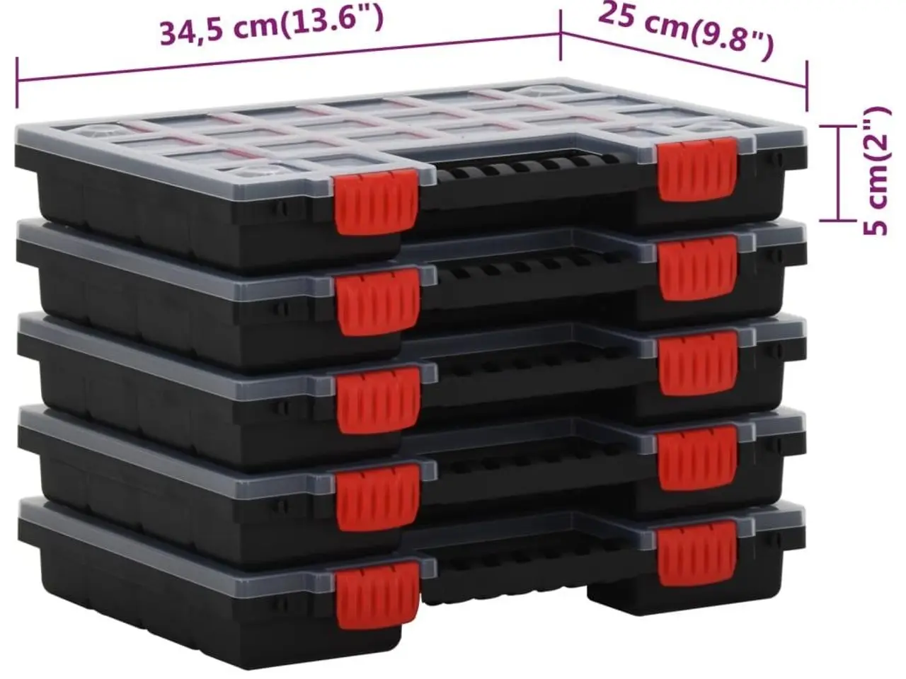 Billede 7 - Sortimentbokse 5 stk. med justerbare rum - 34,5 × 25 × 5 cm, polypropylen