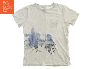 T-shirt med by- og fugleprint fra L.O.G.G (str. 134)