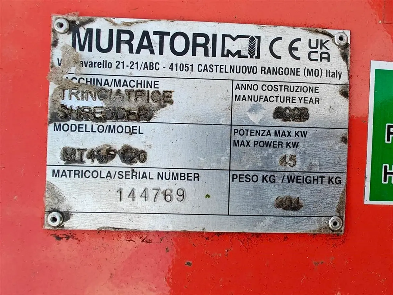 Billede 4 - Muratori MT40 F 120cm, hydraulisk sideforskydning
