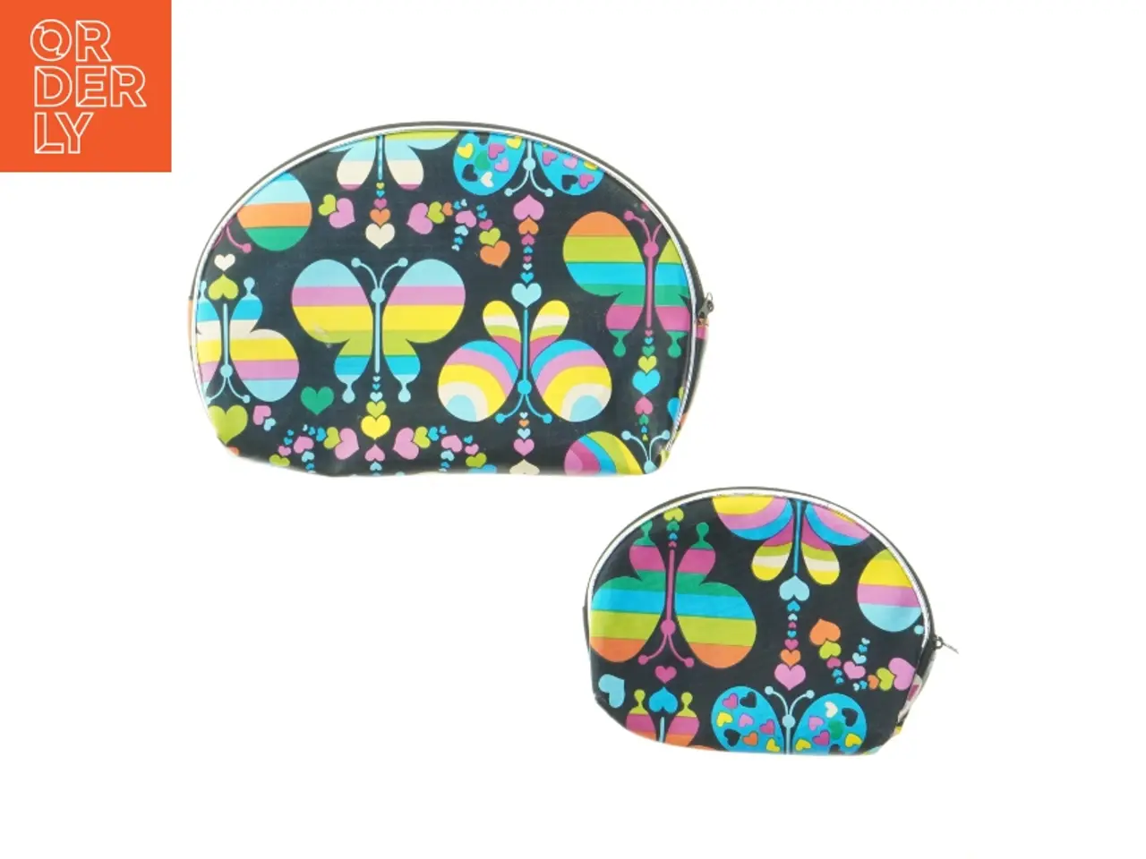 Billede 1 - Sæt af kosmetikpunge med sommerfugle design (str. 20,5 og 14 cm)