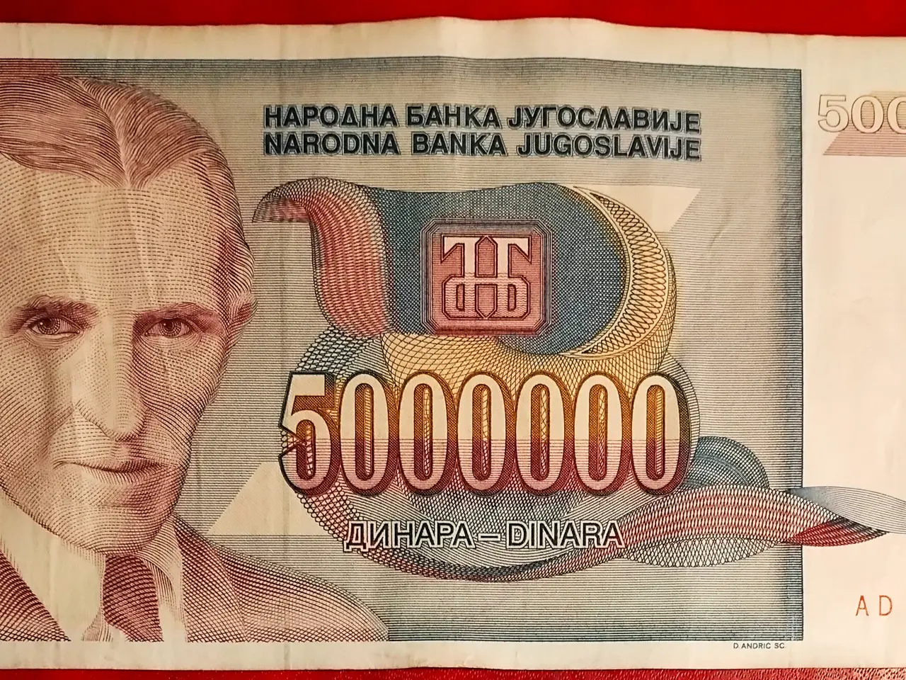 Billede 1 - JUGOSLAVIEN YUGOSLAVIA 5000000 DINARA 1993 Tesla