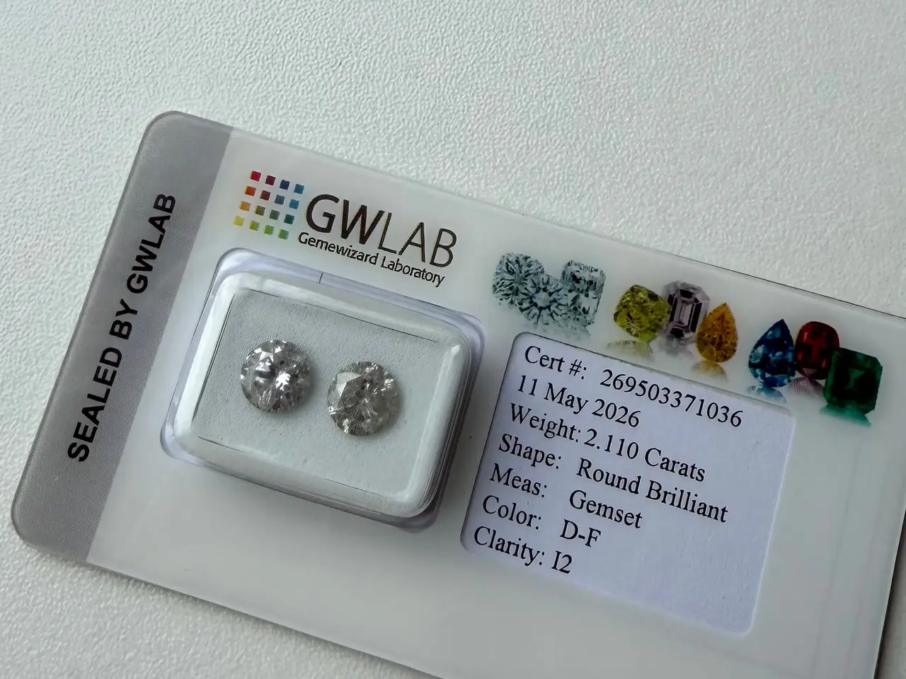 Billede 8 - 2.11 CT Diamanter m. certifikat – D-F farve