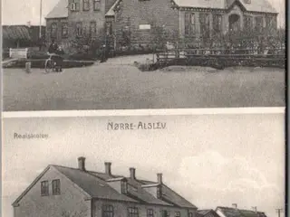 Nørre Alslev - Almueskole - Realskole - Postkort - Brugt