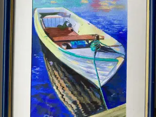 Alena wils, gouache, jolle i havnen