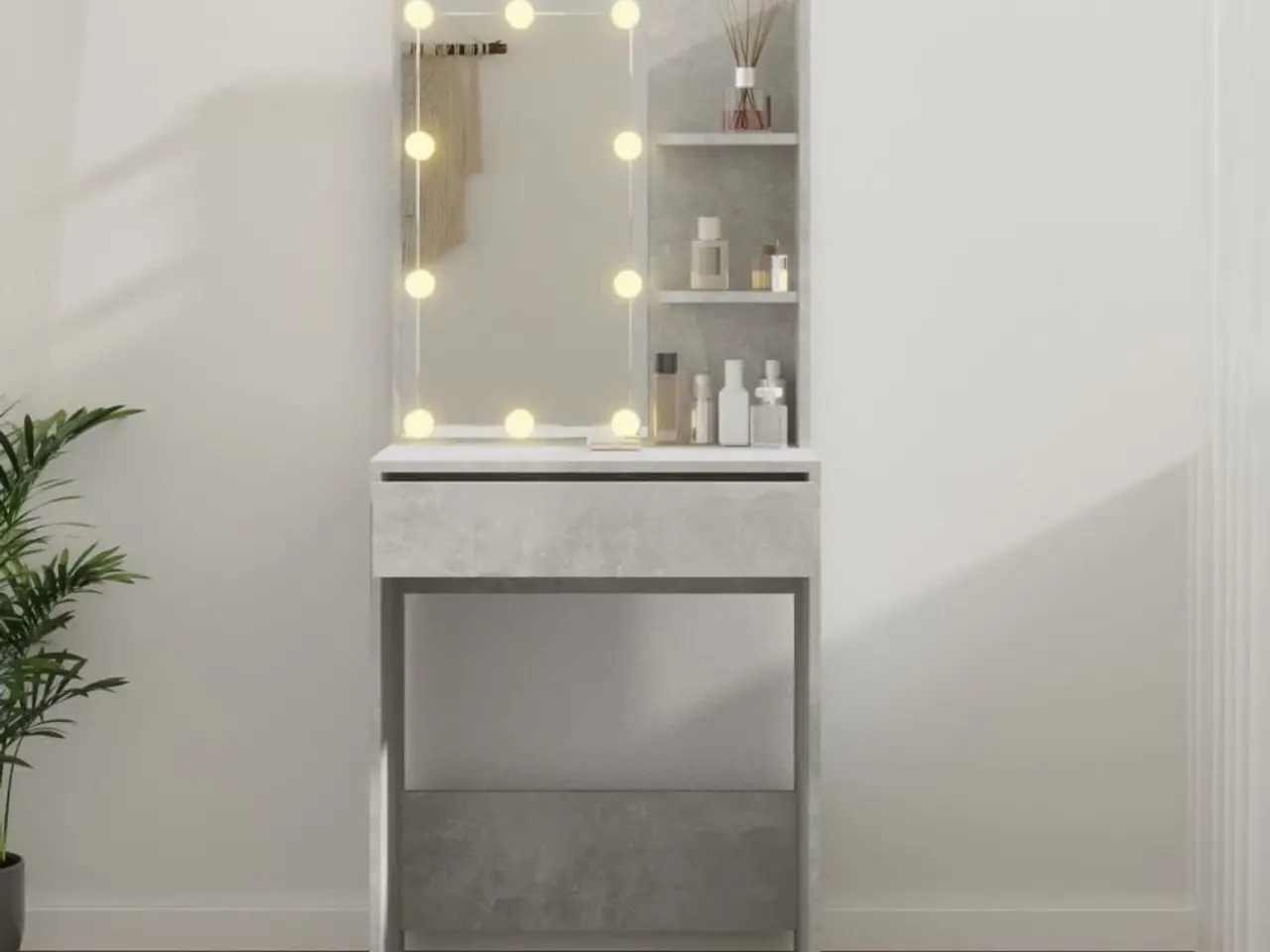 Billede 12 - Makeupbord med LED-lys 60×40×140 cm - betongrå