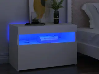 Sengebord med LED-lys 60x35x40 cm konstrueret træ hvid
