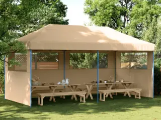 Foldbart pop-up festtelt med 3 sidevægge beige