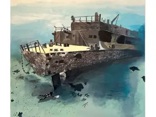 2 stk skibsvrag akrylmalerier
