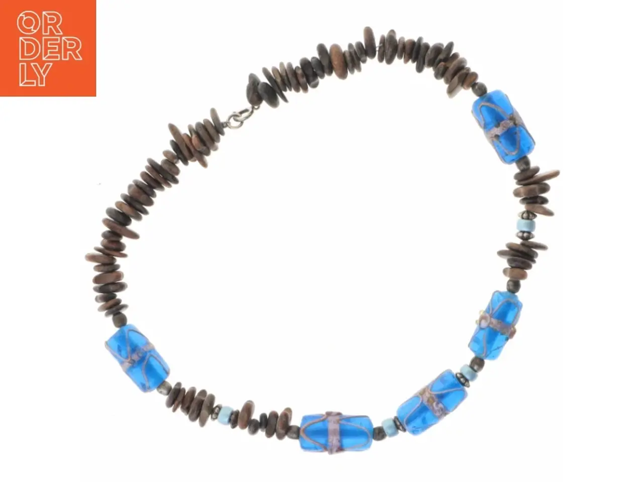 Billede 2 - Halskæde med glas-, sten- og metalperler (str. 39 cm)