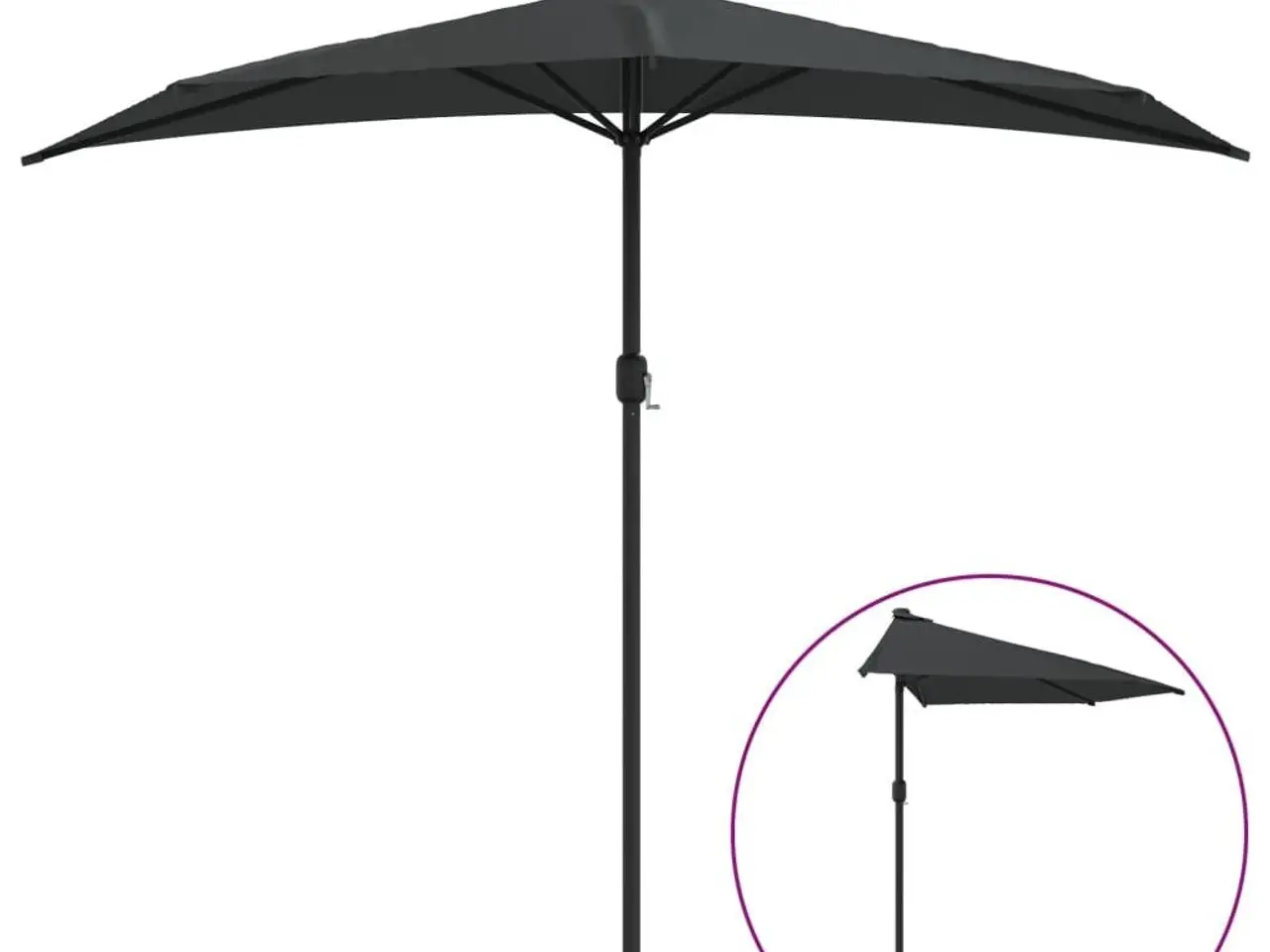 Billede 2 - Balkonparasol halv - antracitgrå 270 × 144 cm med aluminiumsstang
