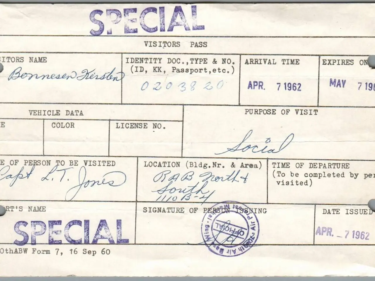 Billede 1 - Visitors Pass - Ramstein Air Base - Germany - 1962