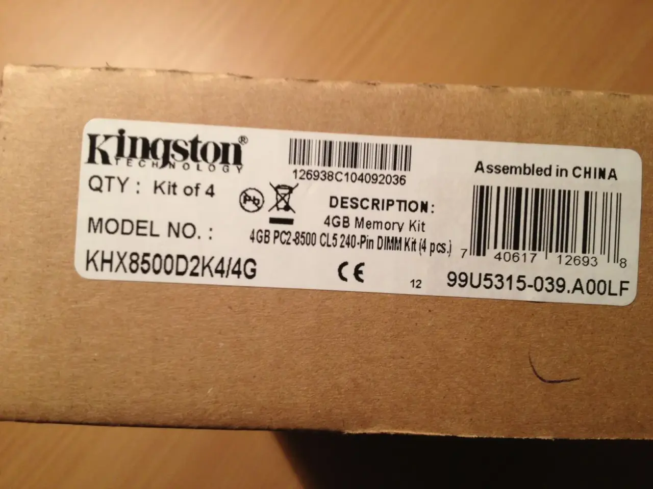 Billede 1 - 4 GB DDR2 PC8500, Kingston HyperX