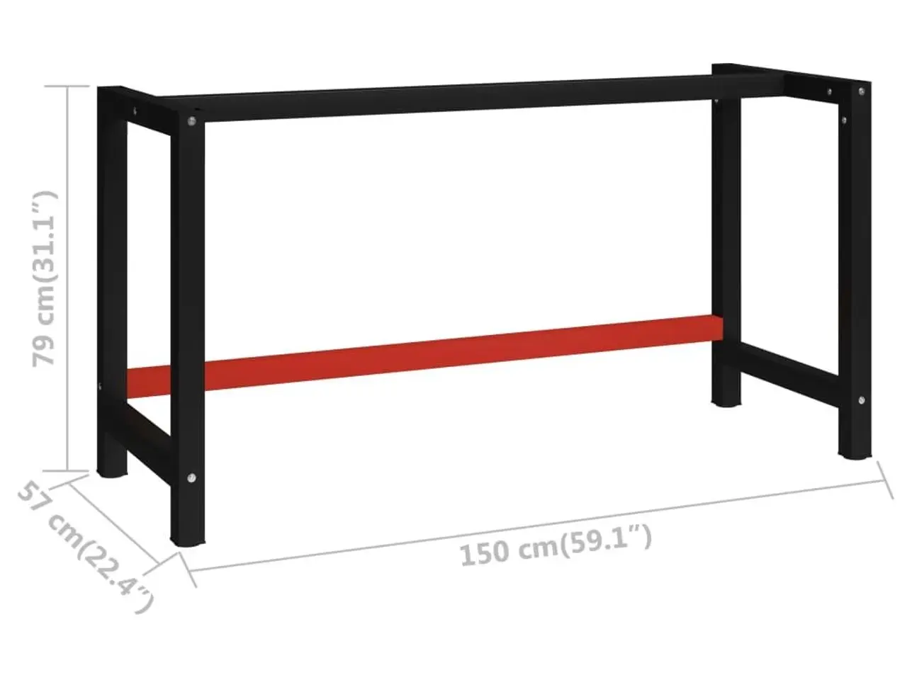Billede 7 - Stel til arbejdsbænk 150 × 57 × 79 cm - metal, sort/rød