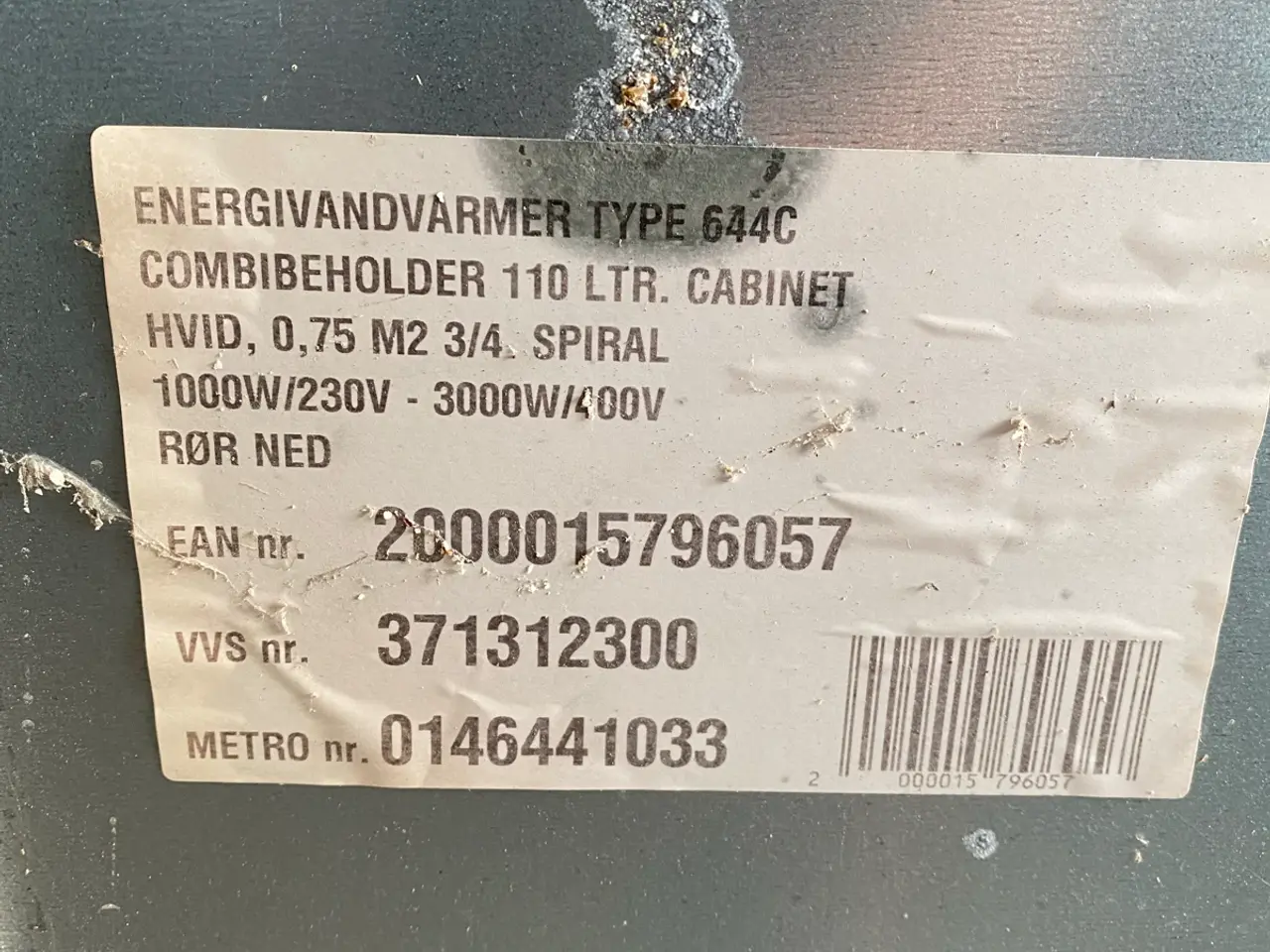 Billede 2 - Metro combi vandvarmer 110L