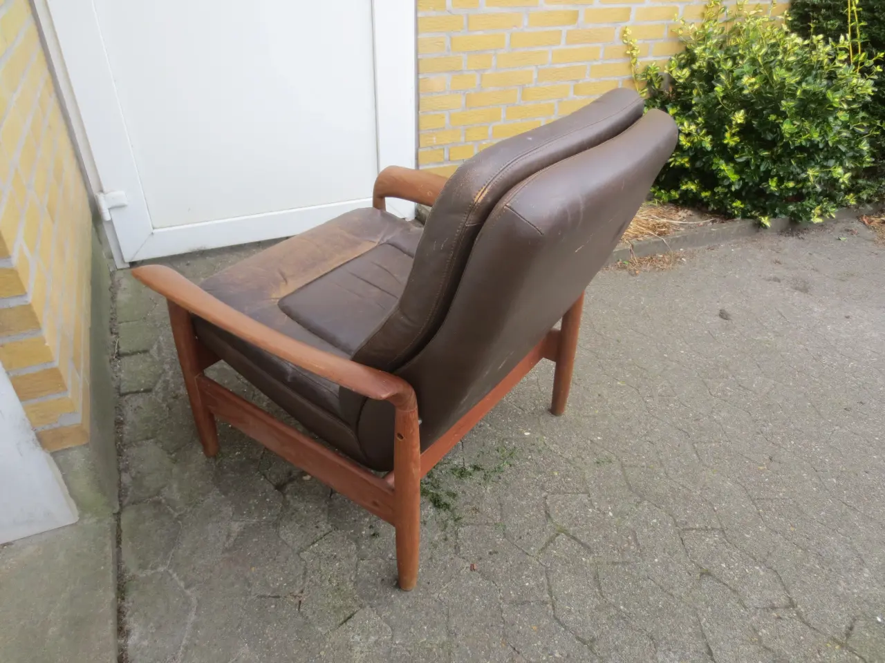 Billede 5 - 1 stk Retro Teak lænestol i Brun Læder