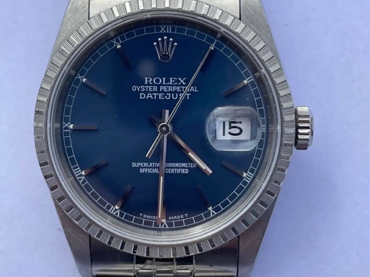 Billede 1 - Rolex Datejust 16220 – blå skive, Jubilee-lænke (1