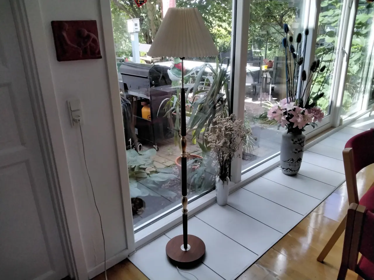 Billede 2 - Cabaretfad, standerlampe, bakke og knivblok i teak