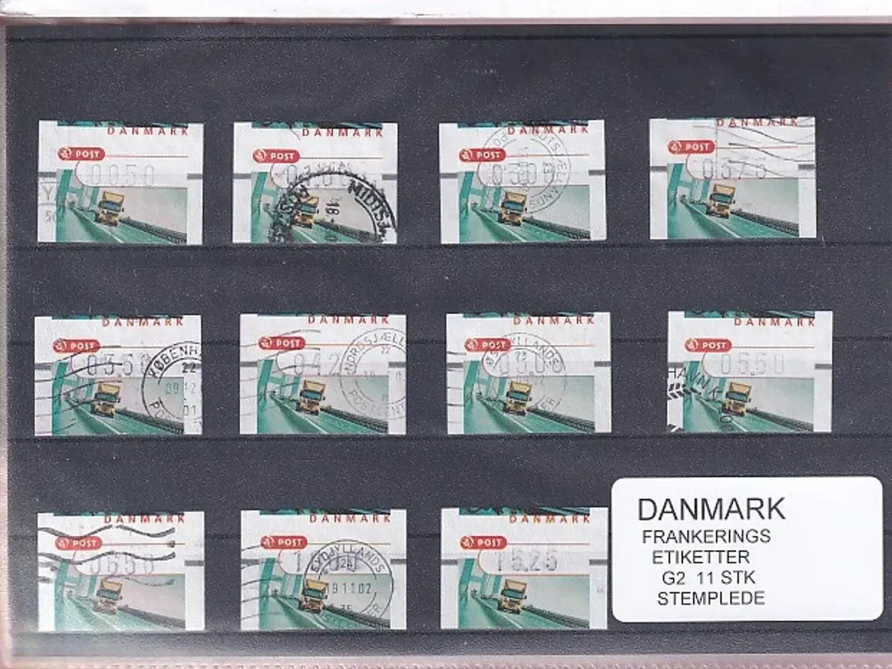 Billede 1 - Danmark - Frankeringsetiketter G 2 - 11 Stk. Stemplede