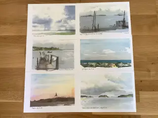 9 smukke akvareller, 30 x 21 cm + 2 billeder