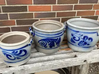 3 blå syltekrukker
