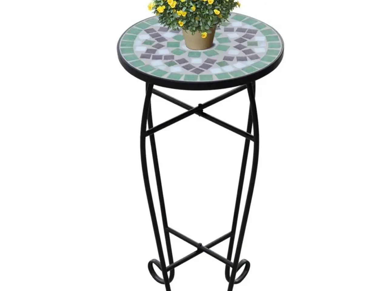Billede 1 - Mosaik plantebord - grøn/hvid, Ø30 × H60 cm