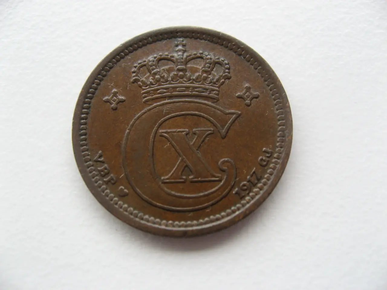 Billede 1 - SÆRDELES Flot bronze 2 øre 1917, godt årstal