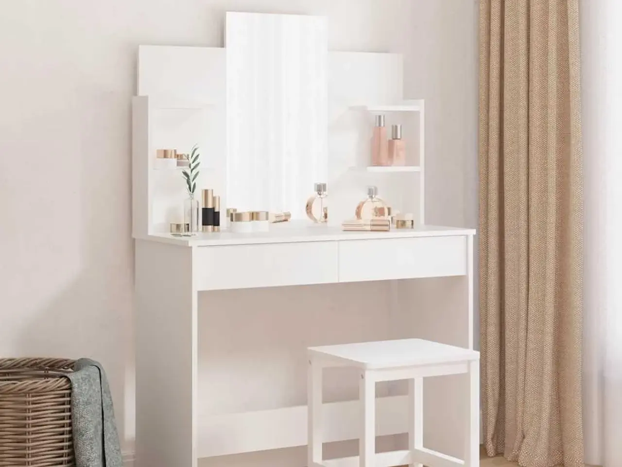 Billede 1 - Makeupbord med spejl 96x39x142 cm hvid
