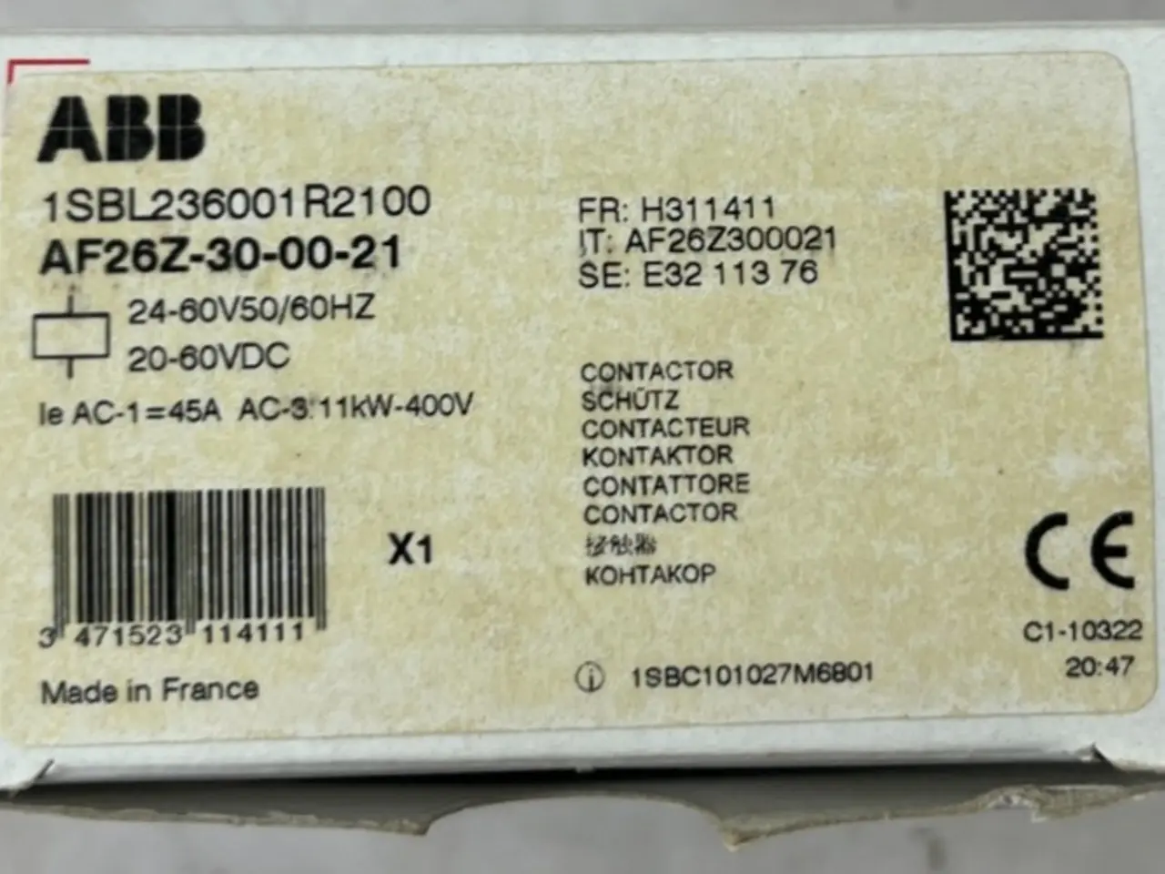 Billede 1 - ABB AF26Z-30-00-21 kontaktor 26A 11kW 3-Pole AC/DC