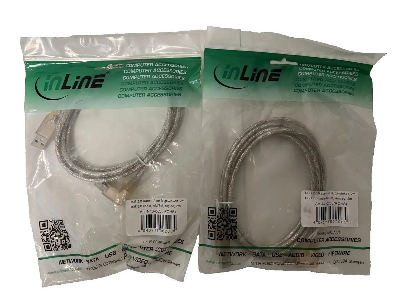 Billede 1 - parti of 2x InLine USB 2.0 kabel AM to BM Angled