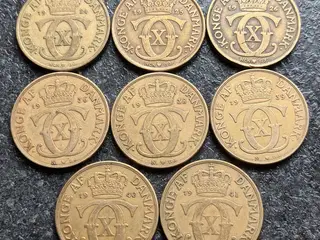 2 Kr 1924 til 1941 komplet serie 8 stk