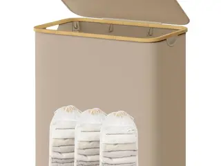 Vasketøjskurv med låg 3 rum 150 l - camel brown, 60 x 38,5 x 70,5 cm