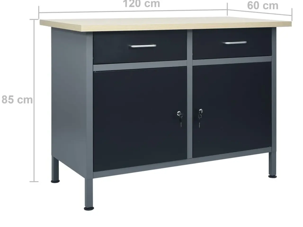 Billede 9 - Arbejdsbænk med skuffer og skabe 120 x 60 x 85 cm - sort/grå