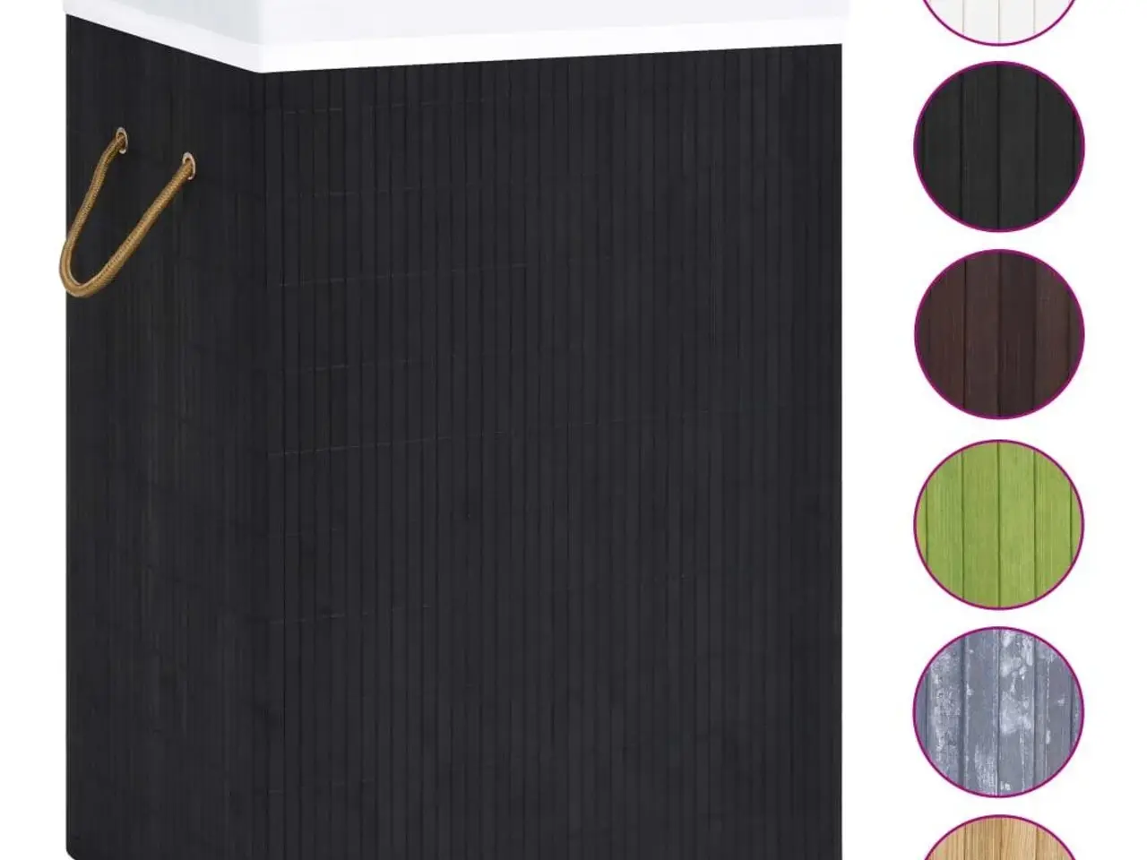 Billede 2 - Vasketøjskurv i bambus - 1 rum, sort, 40 × 30 × 60 cm