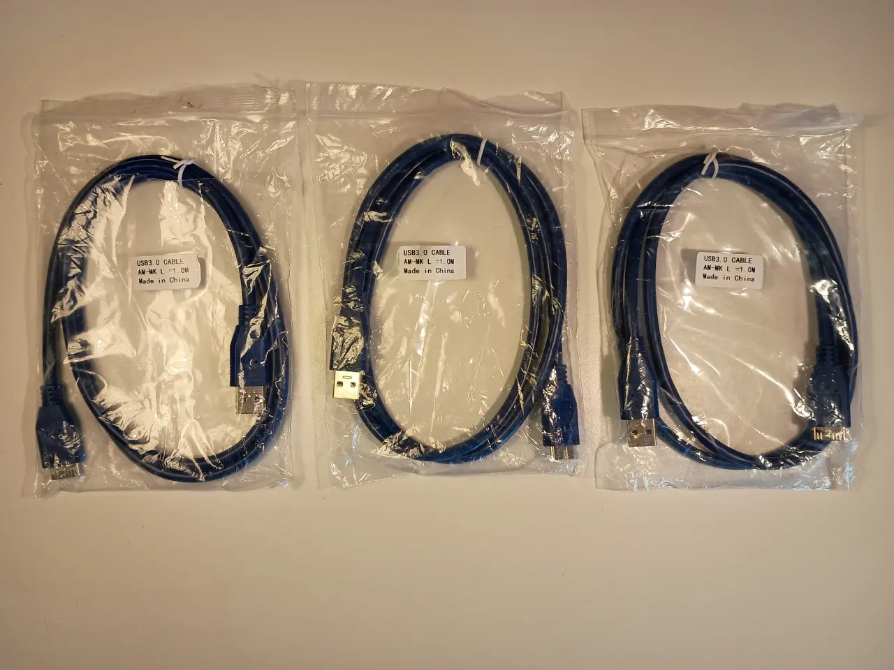Billede 1 - USB 3.0 kabler á 1 m - 3 stk. sælges samlet