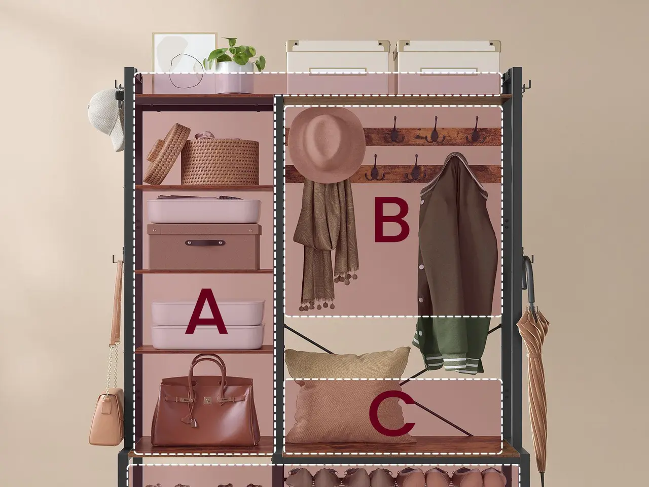 Billede 4 - Entrégarderobe med bænk og skoopbevaring - 40 x 120 x 190 cm