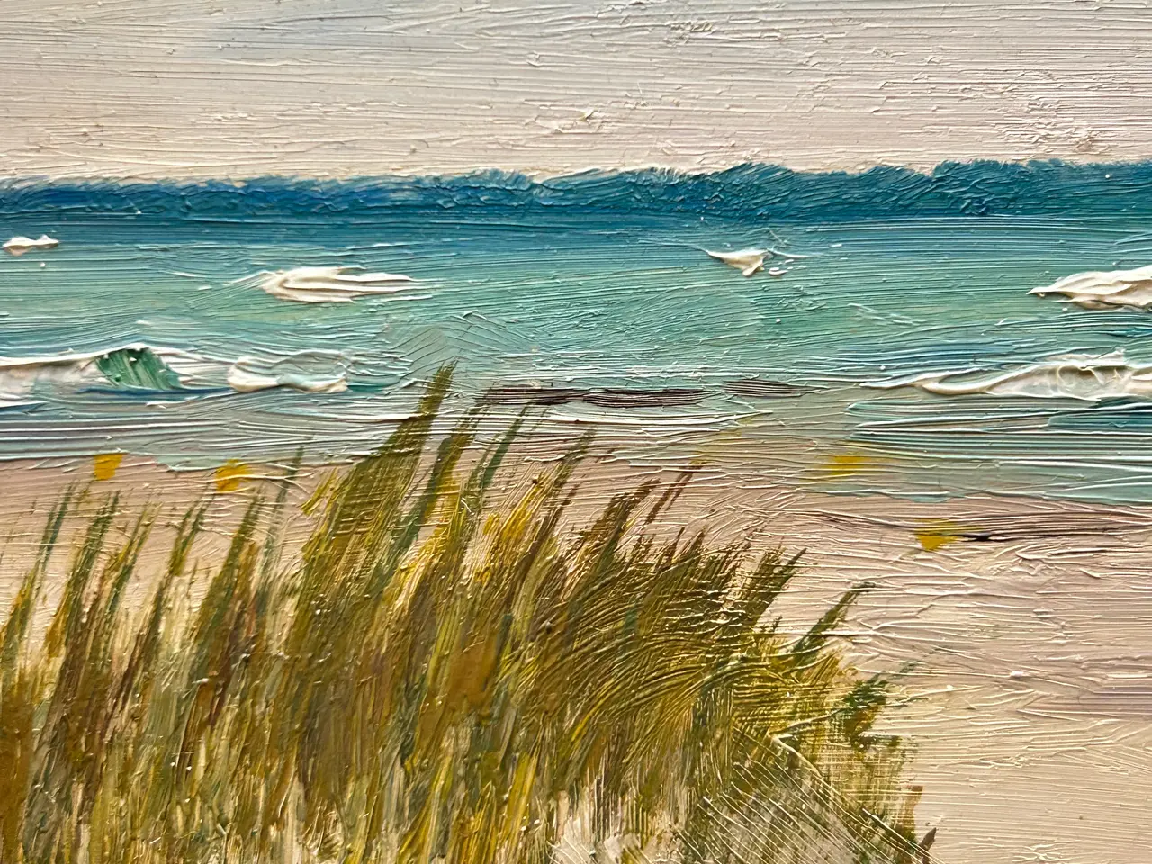 Billede 2 - Skønt retro maleri – strand og klitter (26x22 cm)