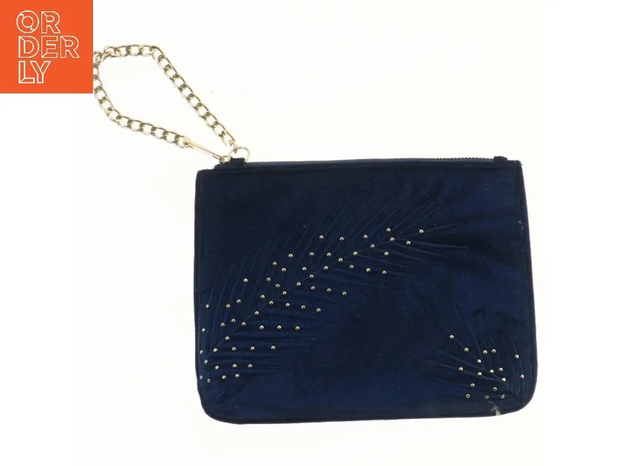 Billede 1 - Mørkeblå clutch med guldkæde og nitter (str. 24x19 cm)