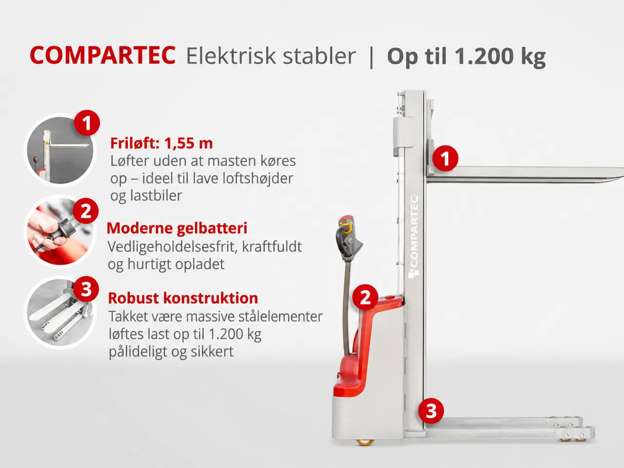 Billede 10 - CS12-30F Elektrisk stabler med friløft - 1200 kg, 3000 mm