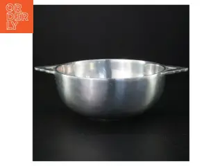 Sølvfarvet metal skål med hanker (str. Ø 19,5 cm)