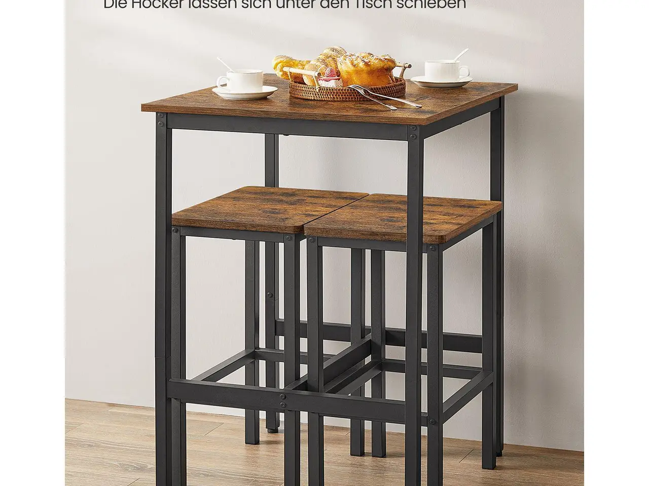 Billede 5 - Barsæt med bord og 2 barstole - vintagebrun/sort